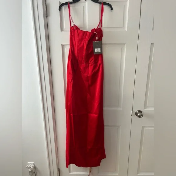 SHANI Red Satin Corset Maxi Dress - Picture 6 of 8